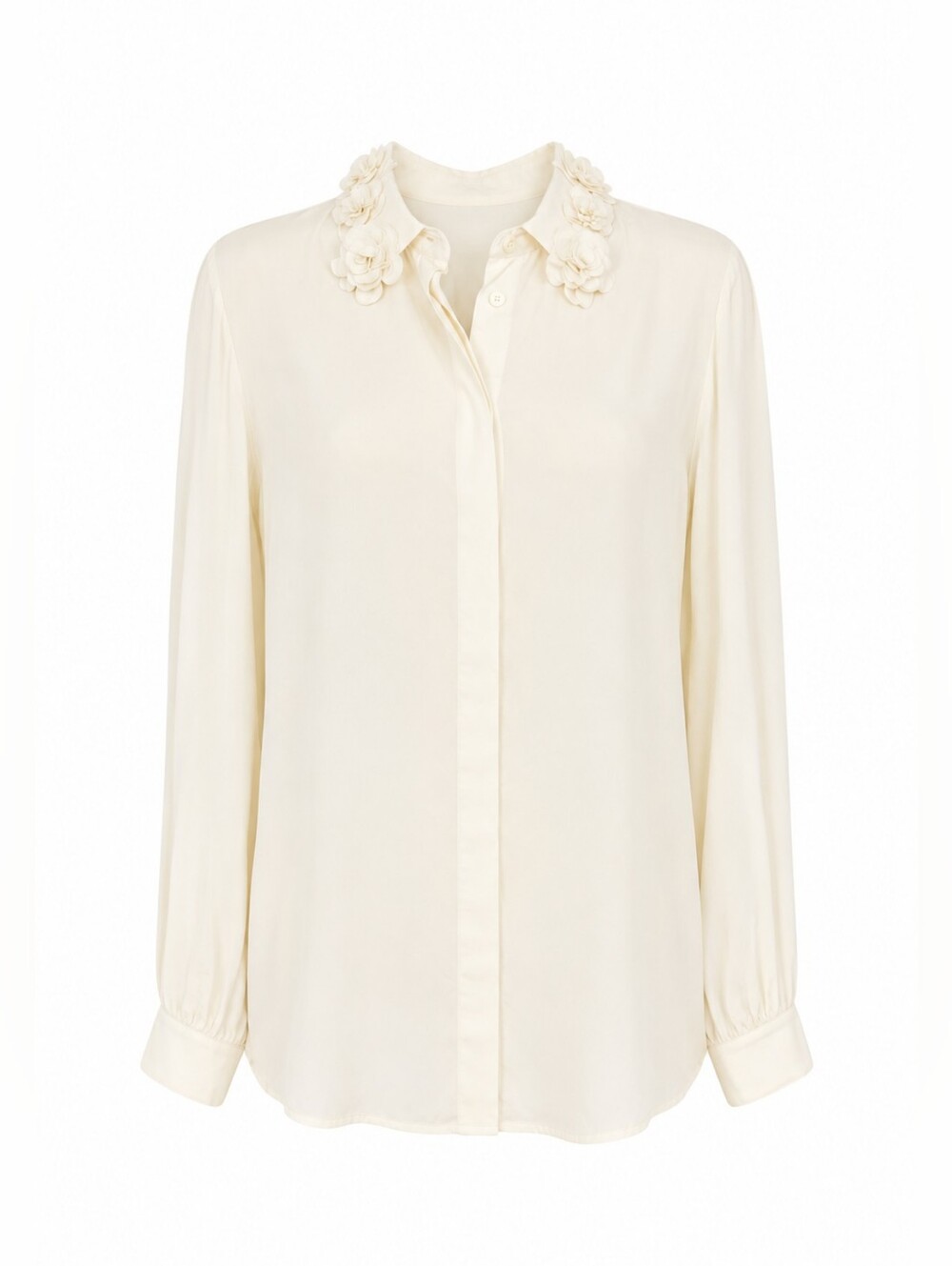 New MaxMara Cream Silk Button-Up Blouse w/ 3D Floral Collar - Picture 1 of 12